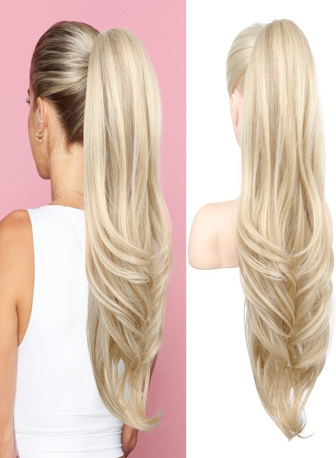 SEIKEA Versatile Drawstring Ponytail Extension, 26" Long Wavy Multi Layered Clip in Ponytail Hair Extensions Stand Up High Fake Pony Tail Soft Natural Synthetic Hairpiece Ash Blonde/White Blonde - Image 1